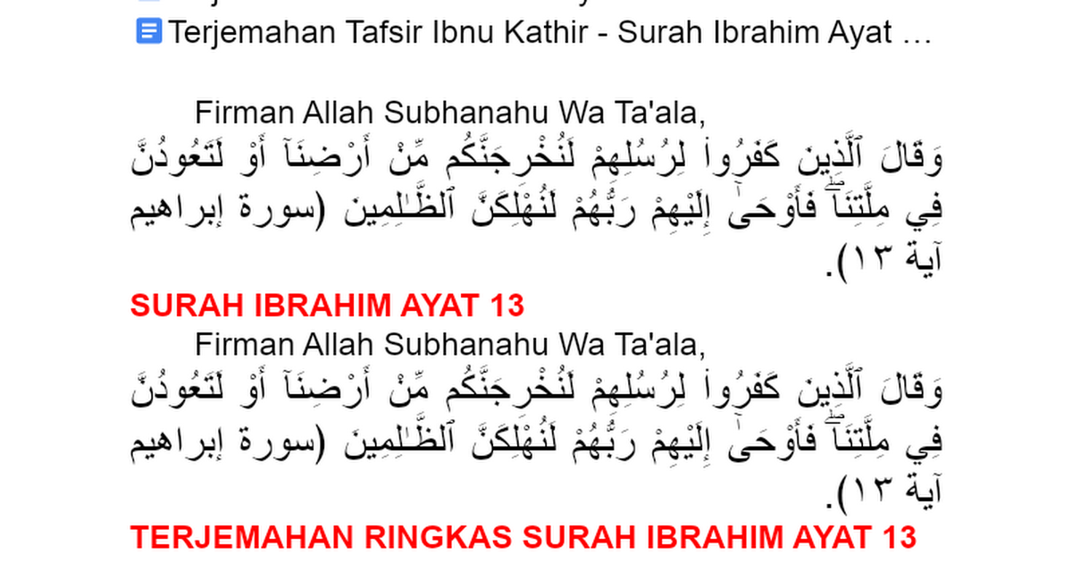 Terjemahan Surah Ibrahim Ayat 13 - Google Docs