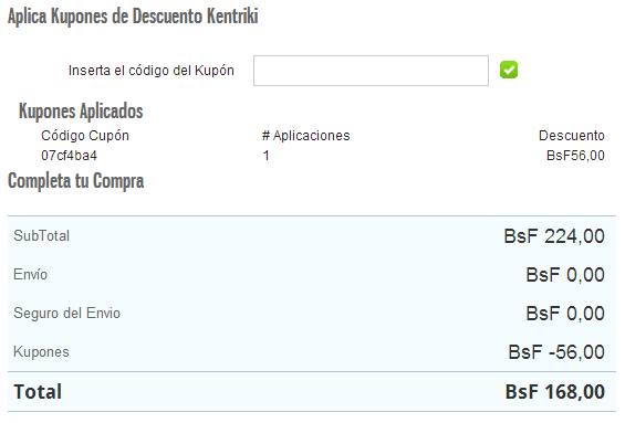 Aplicar Kupón de Descuento en Kentriki