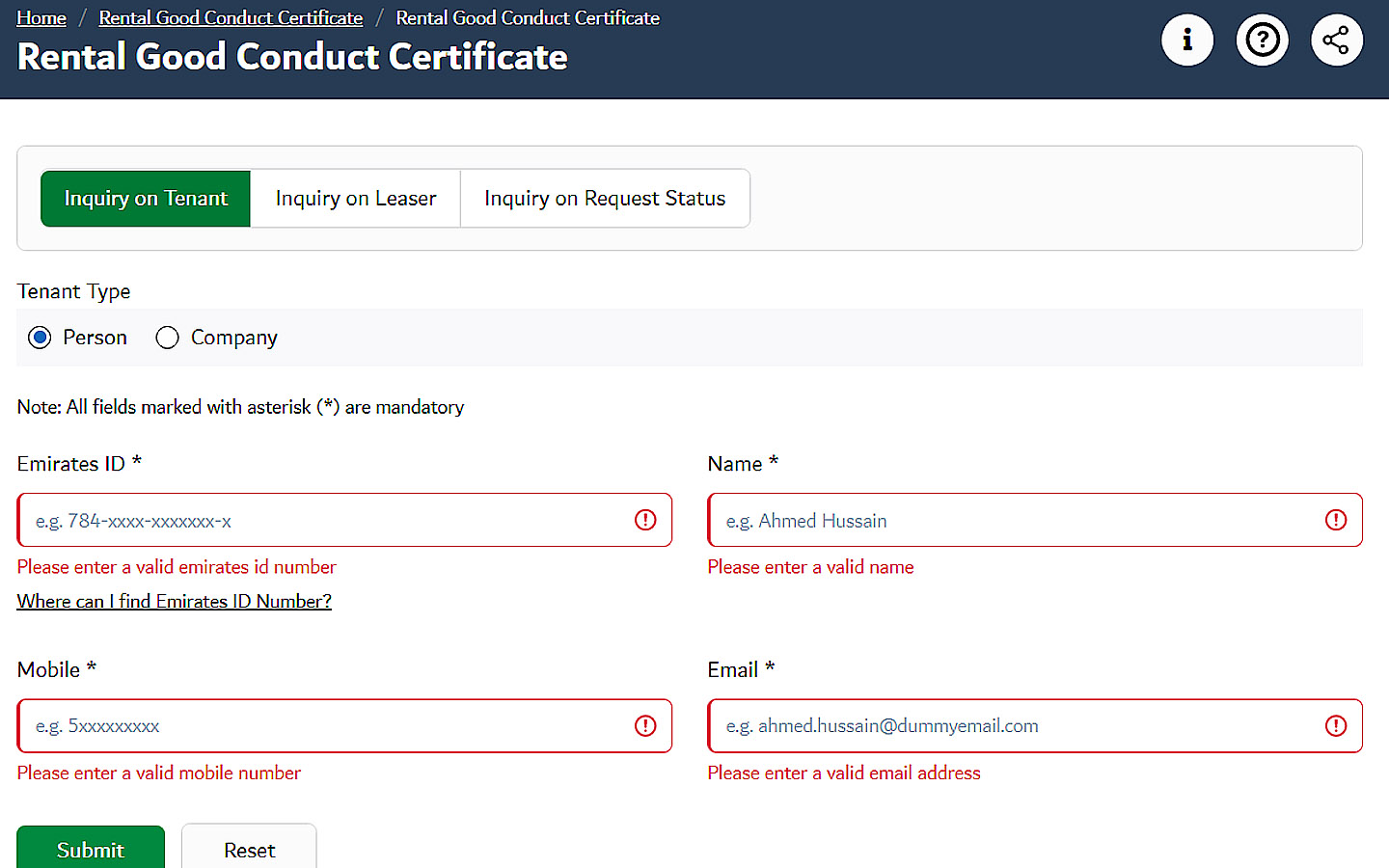 submit request for rental good conduct certificate via dubai REST app 
