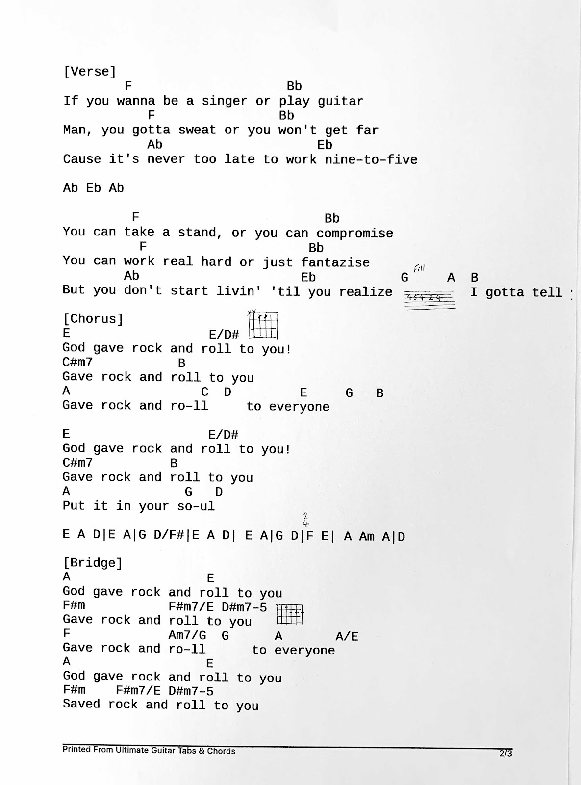 Guitar Lessons: God Gave Rock And Roll To You II Kiss Guitar Chords and  Lyric Cheat Sheet