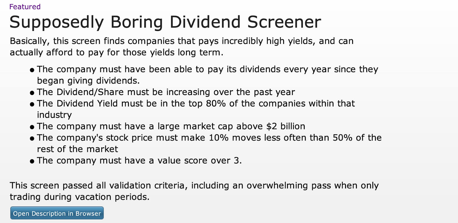 High performing dividends 