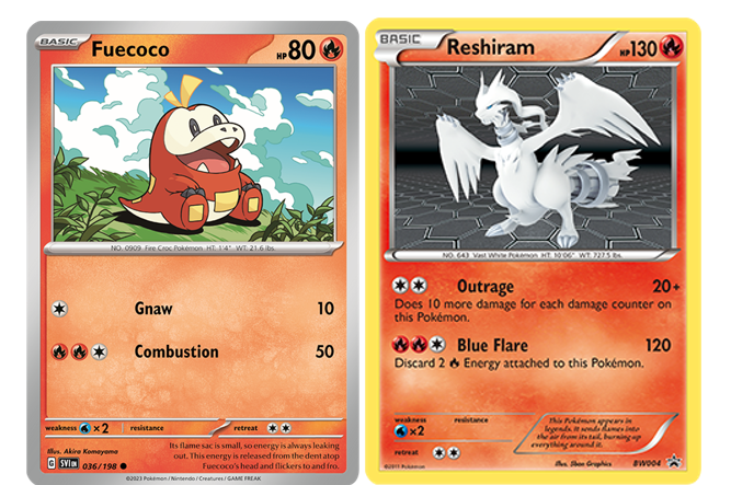 Fuecoco and Reshiram Pokemon Cards
