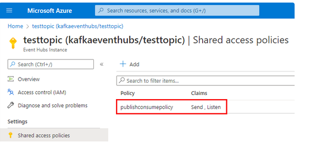 Azure Kafka: Shared Access Policy