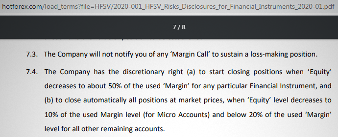 HotForex Provides no notification of margin call