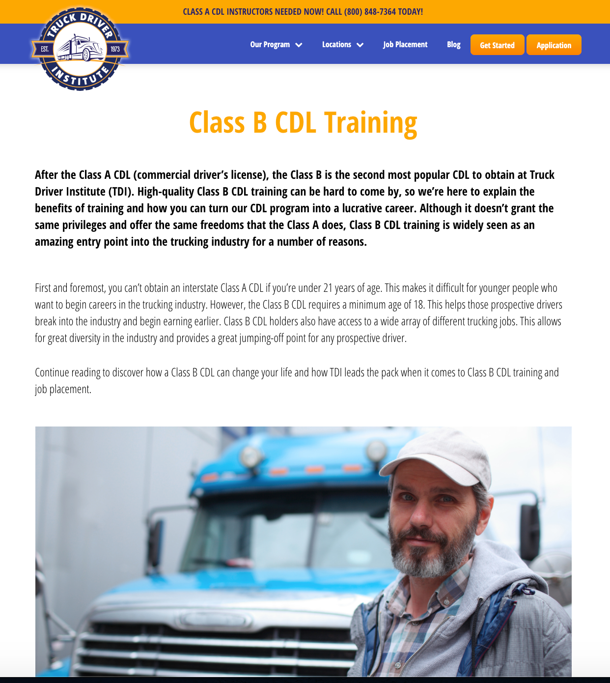 Truck Driver Institute service page example