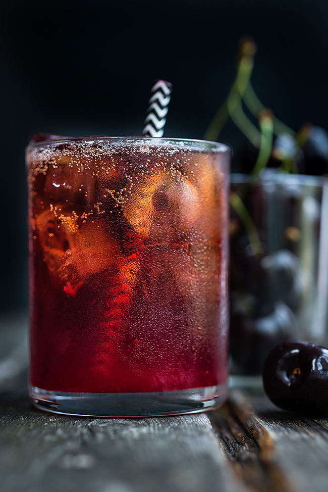 Black Cherry Bourbon Cola Smash Cocktail