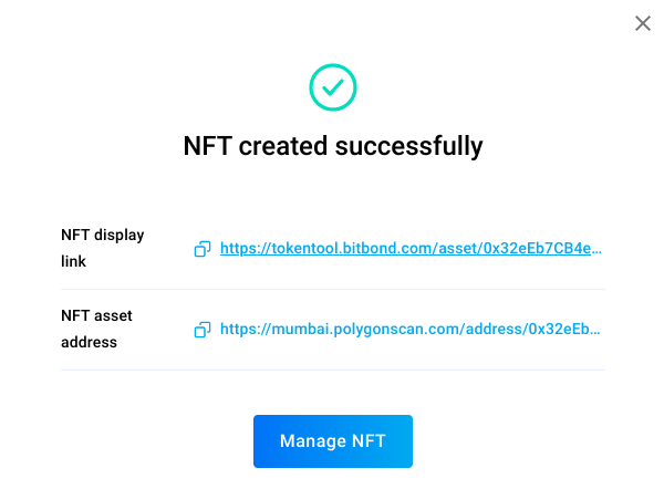 NFT created successfully modal
