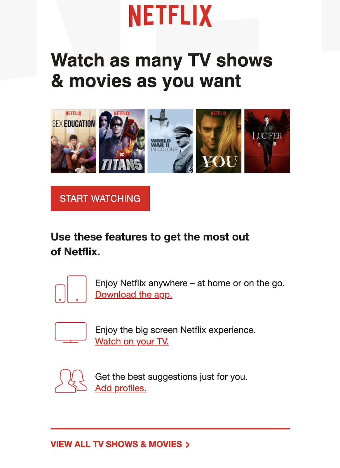 Netflix email promo sample