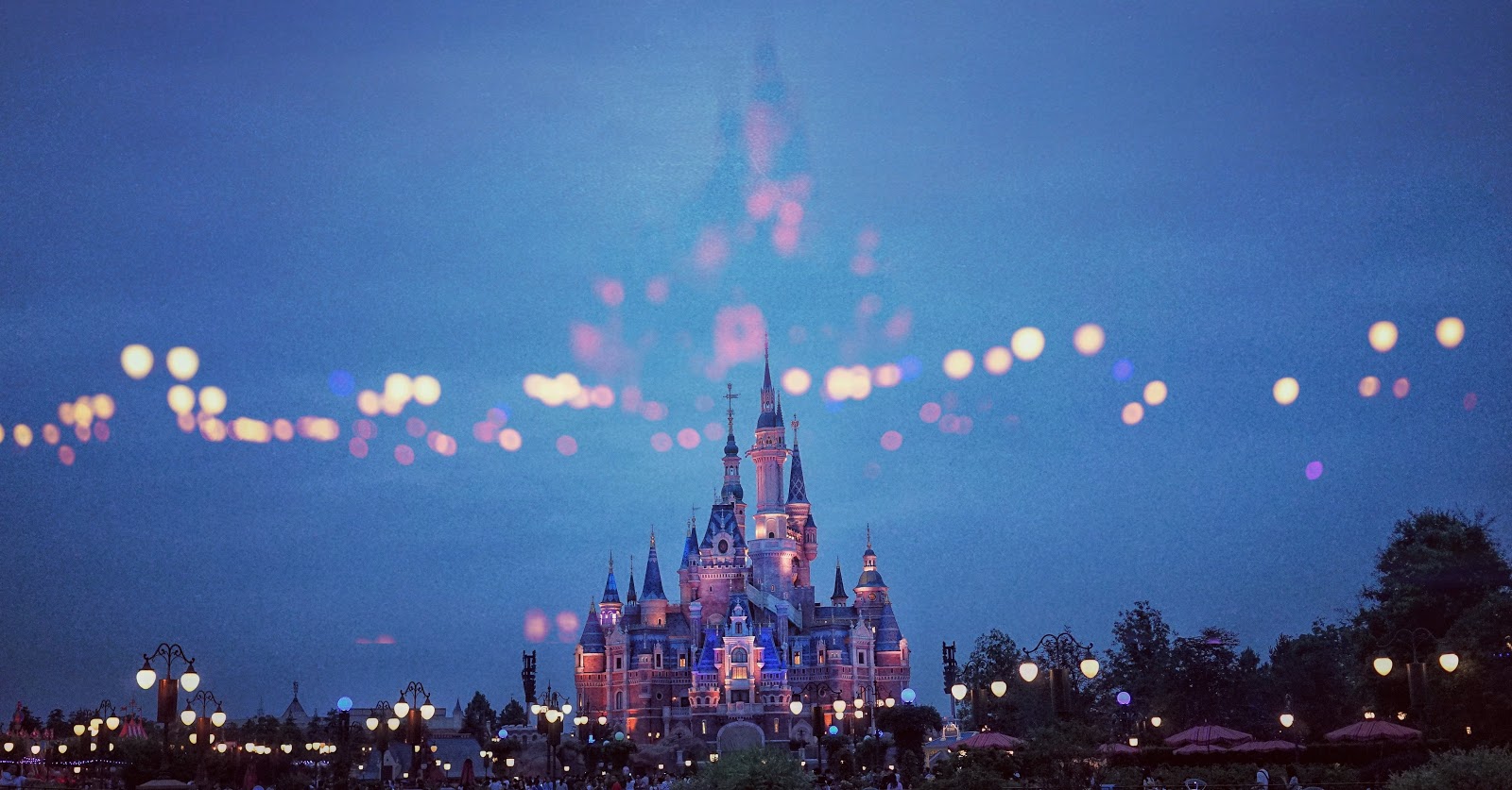 Disneyland  lit up in the dark