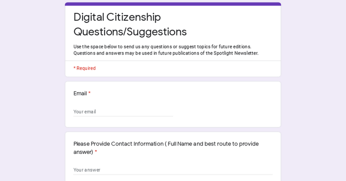 Digital Citizenship Questions/Suggestions