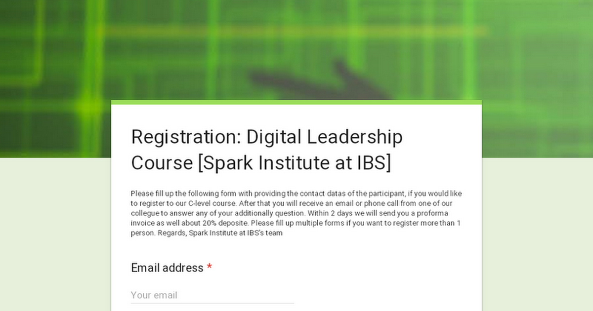Registration Digital Leadership Course [Spark Institute at IBS]