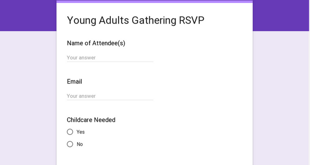 Young Adults Dinner RSVP
