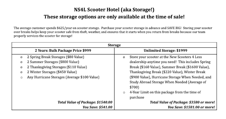 PLEASE NOTE THAT THESE PACKAGES ARE ONLY AVAILABLE UPON INITIAL SCOOTER PURCHASE
