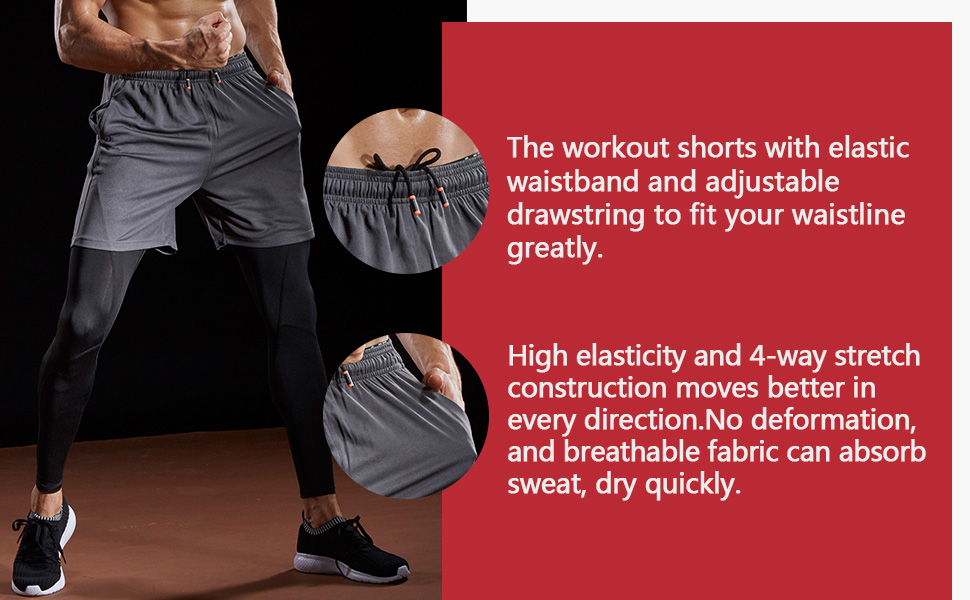 The workout shorts with elastic waistband and adjustable drawstring to fit your waistline  greatly.