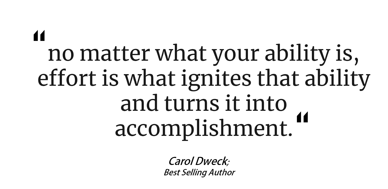 Carol Dweck, growth mindset best quotes. Effort ignites your ability and turns into accomplishment