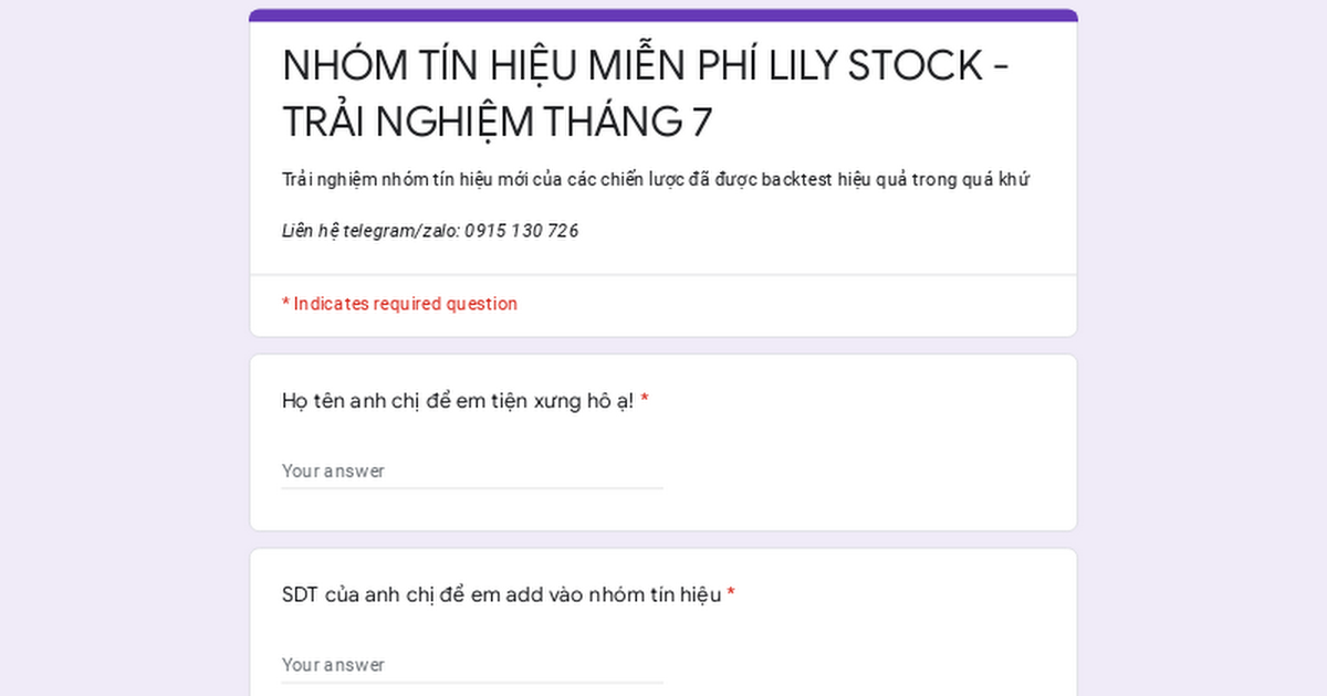 NHÓM TÍN HIỆU MIỄN PHÍ LILY STOCK - TRẢI NGHIỆM THÁNG 7