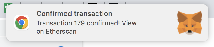 Minting transaction confirmed message