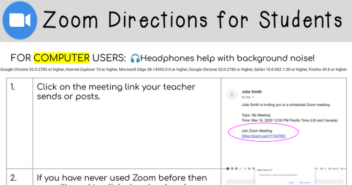 Copy of Zoom Directions for Students