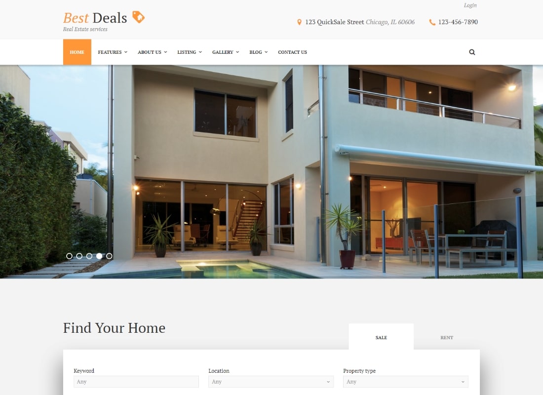 Meilleures offres |  Un thème WordPress moderne pour la location et la vente de propriétés