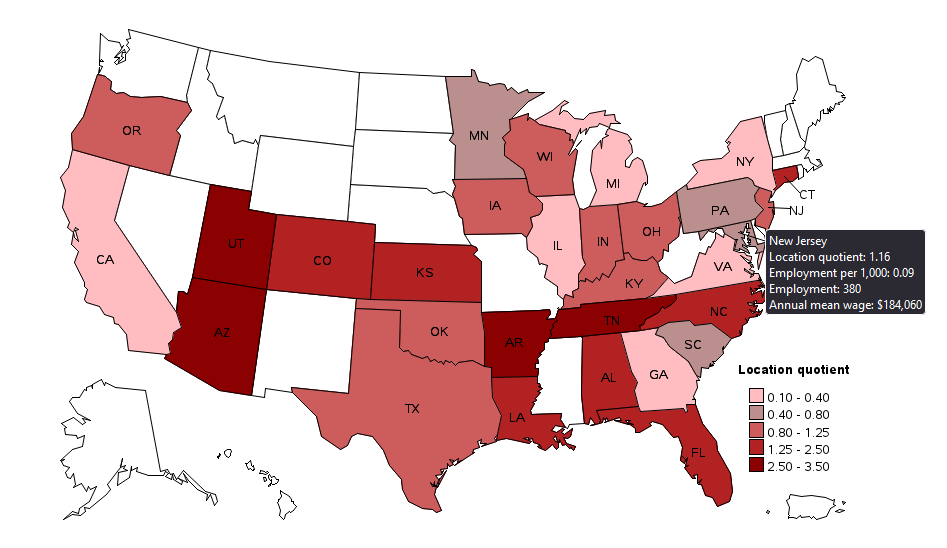 map of New Jersey states employment statistics
