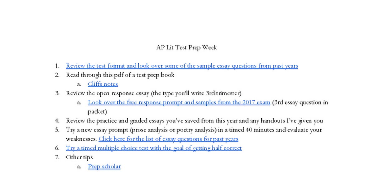 AP Lit Test Prep Week Google Docs