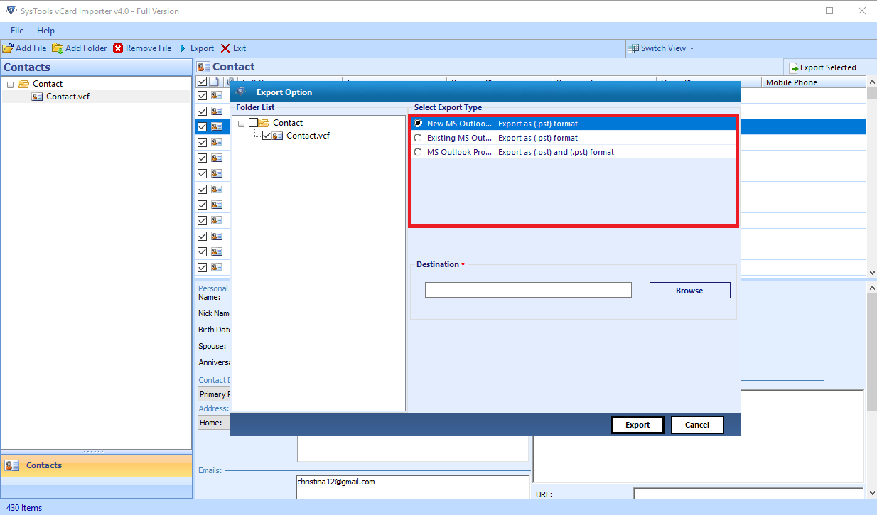 import VCF multiple contacts to Outlook