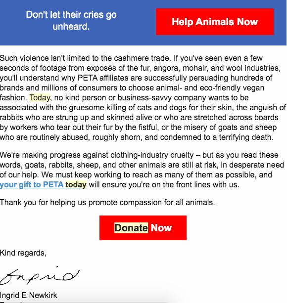 donation letter example peta