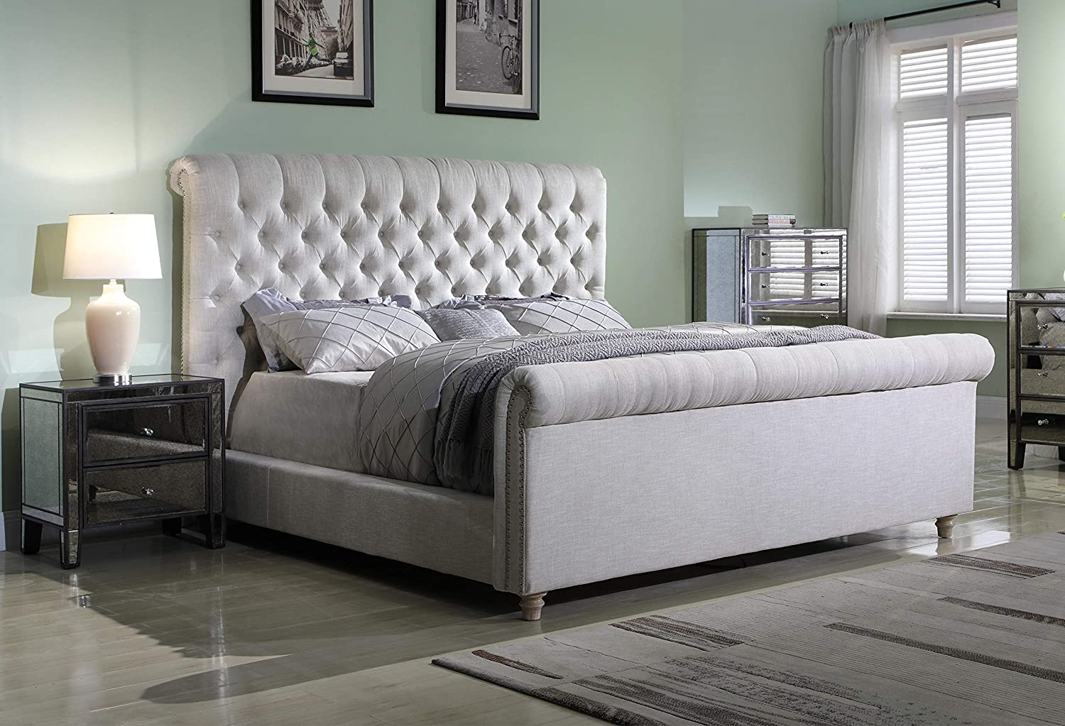 Fabric and upholstery details are common sleigh bed decorating ideas.