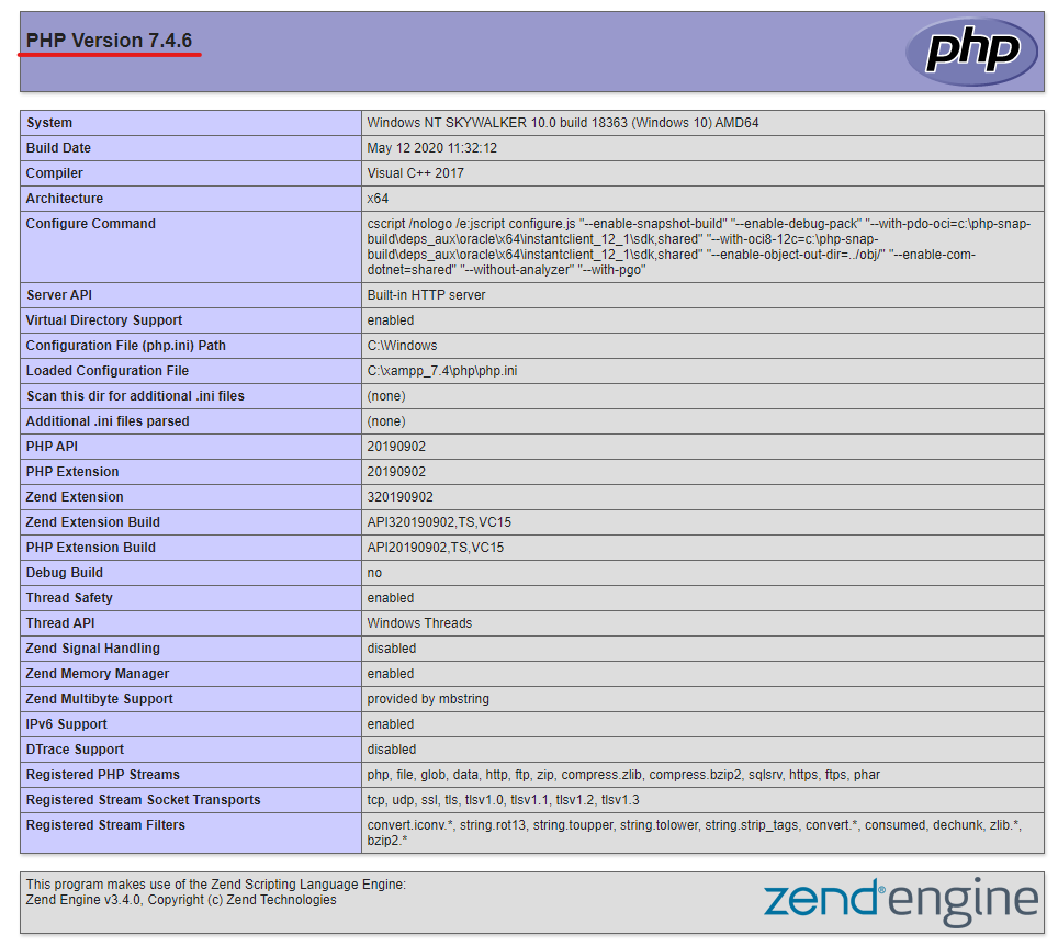 Resultado do PHP 7.4 no navegador