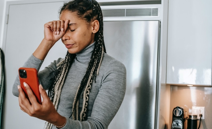 woman having trouble communicating on a call