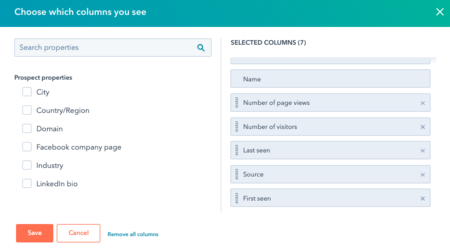 Select properties to view in the HubSpot Prospects Tool