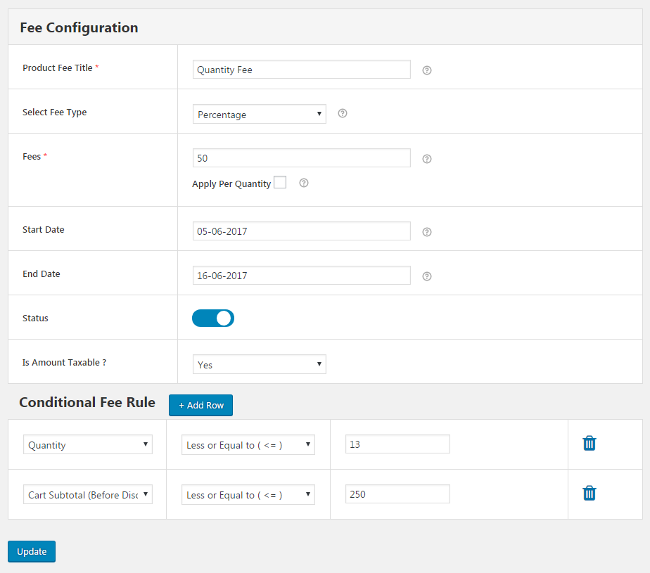 Extra Fees Settings Configuration