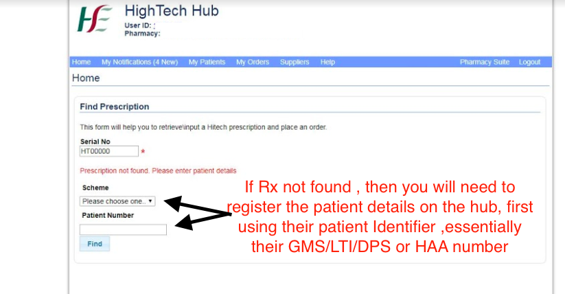 Prescription Serial Number not found, so patient identifier will need to be entered.