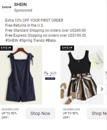 Shein Facebook dynamic retargeting ad example