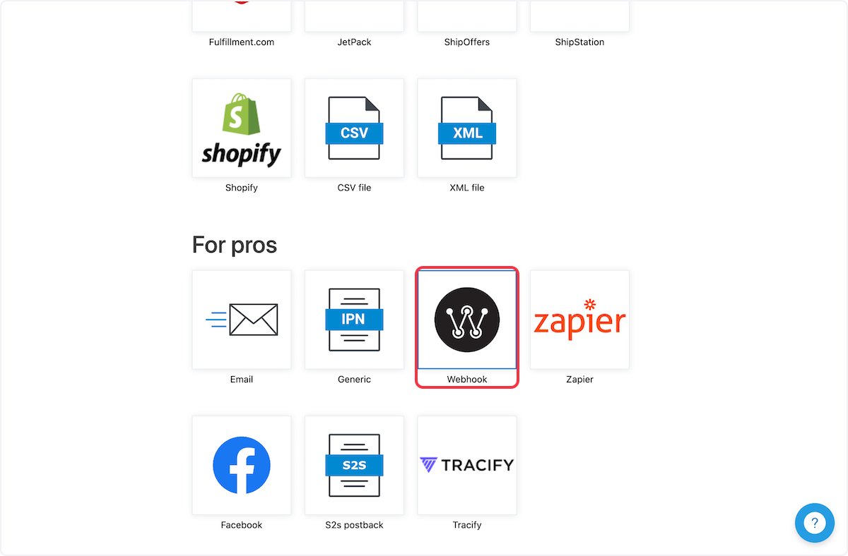 Scroll down and click on Webhook.
