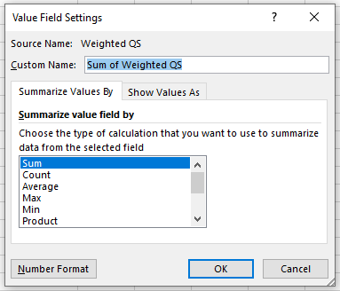 The "Sum" selection in Excel.