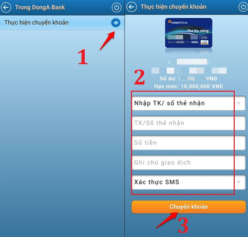 Chuyển khoản Trong DongA Bank