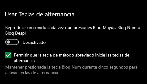 Activar y desactivar las notificaciones visuales y de audio de Bloq MayÃºs y Bloq Num en Windows 10-3