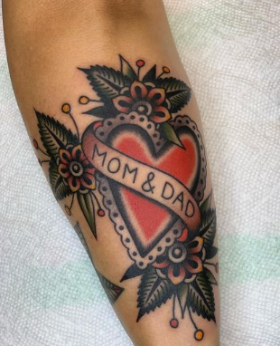 A Gorgeous Heart And flower Mom & Dad Tattoo