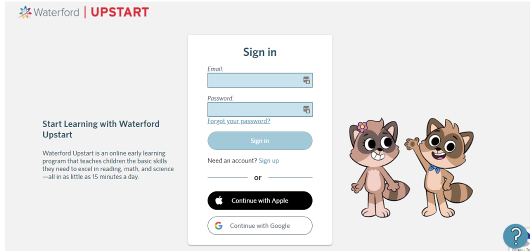 Waterford Upstart login screenshot