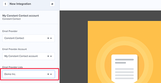 Selecione sua lista de e-mail