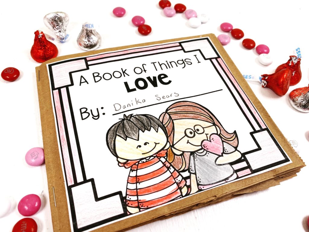 A paper bag "Book of Things I Love" is one of our Valentine's Day party activities.

