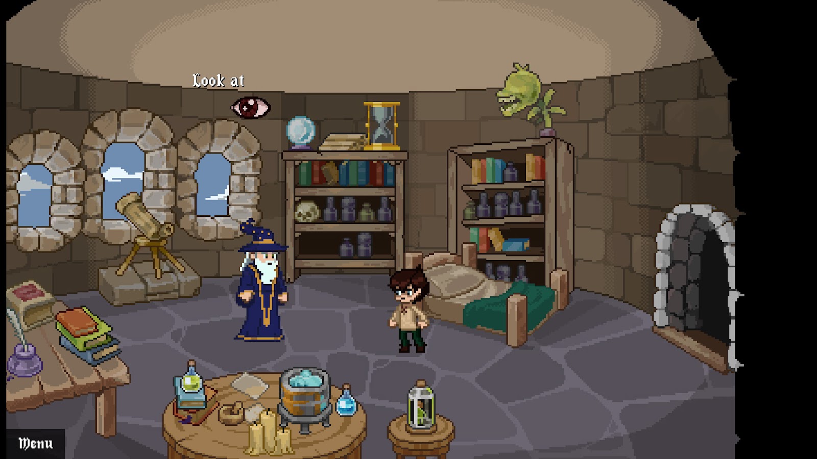 Jacob, the hero, is speaking to a wizard in what looks like a laboratory.