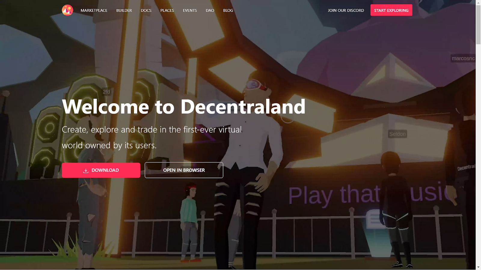Decentraland home page