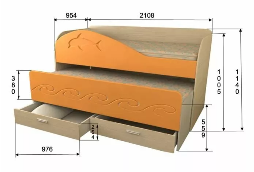 Чертеж односпальной деревянной кровати
