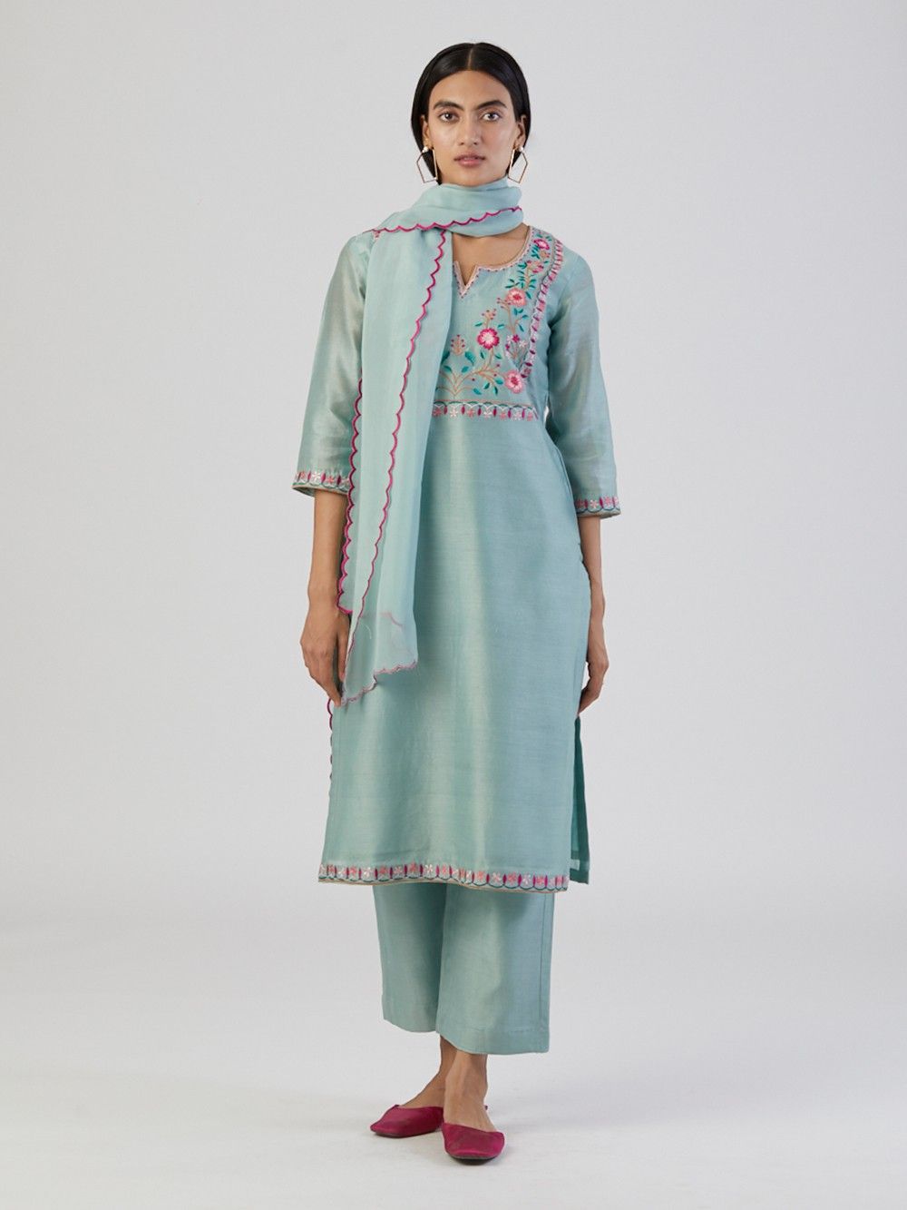 the loom - Sea Green Thread Chanderi Silk Suit