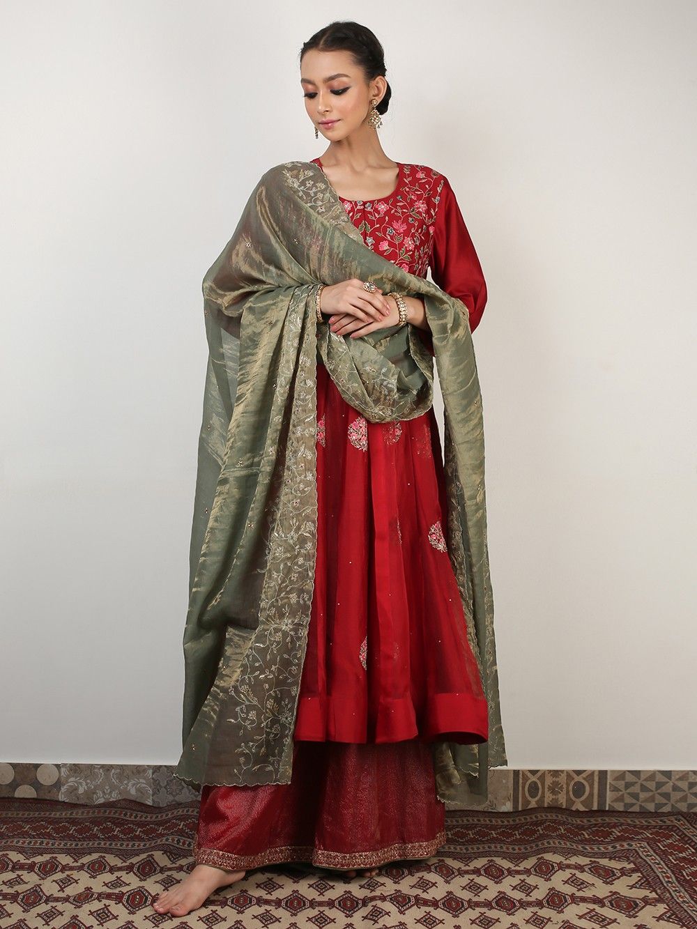 the loom - Maroon Zardozi Chanderi Sharara Suit
