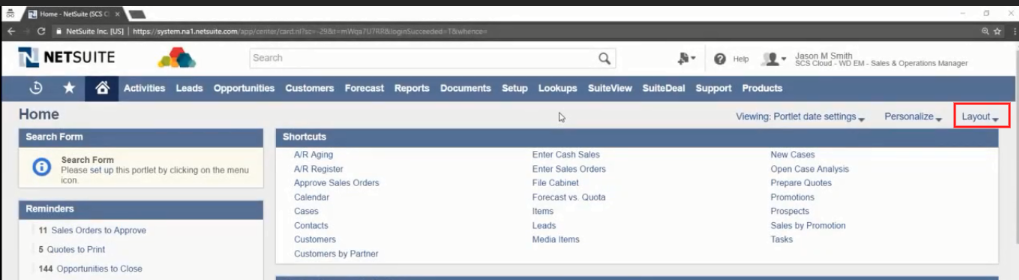 Click on the layout dropdown in the top right corner of NetSuite. 