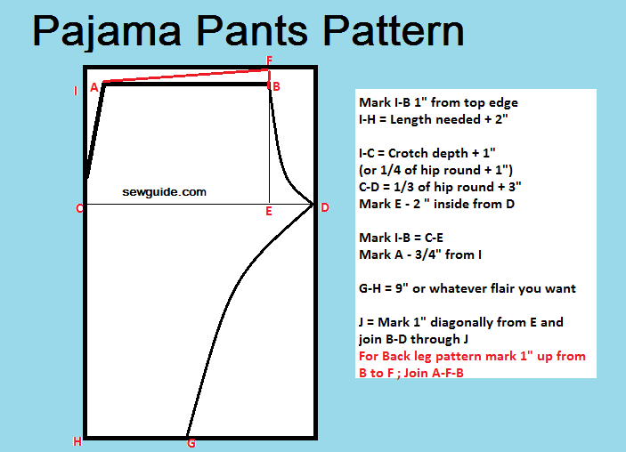 patrón de costura de pantalones de pijama