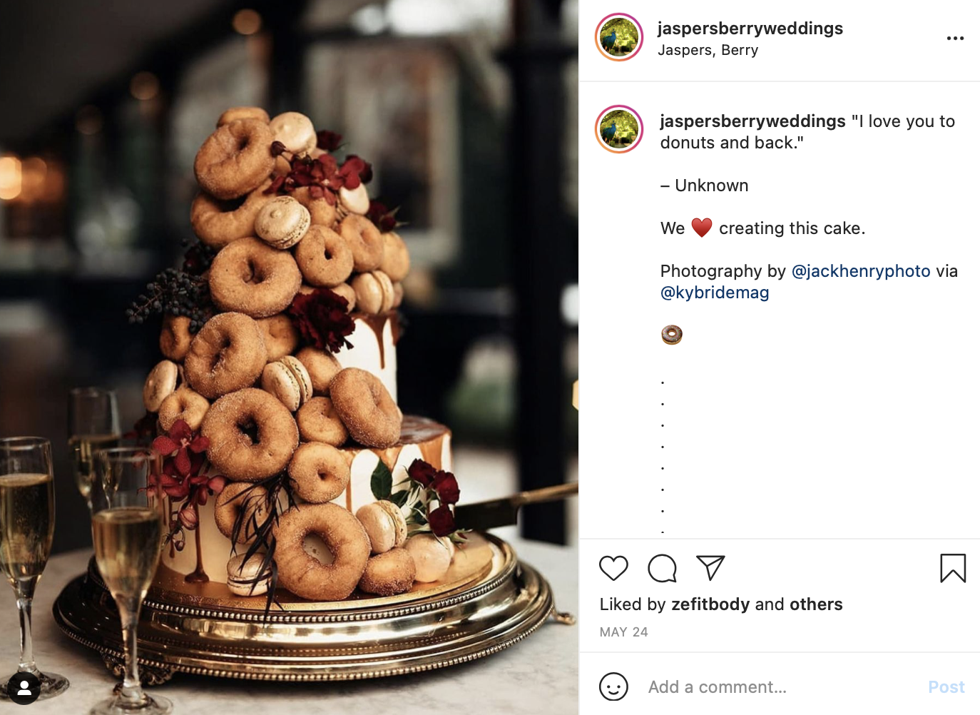 a wedding cake covered in donuts